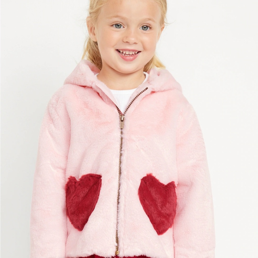 Old Navy Pink and Red Puffer Jacket with Heart Accents